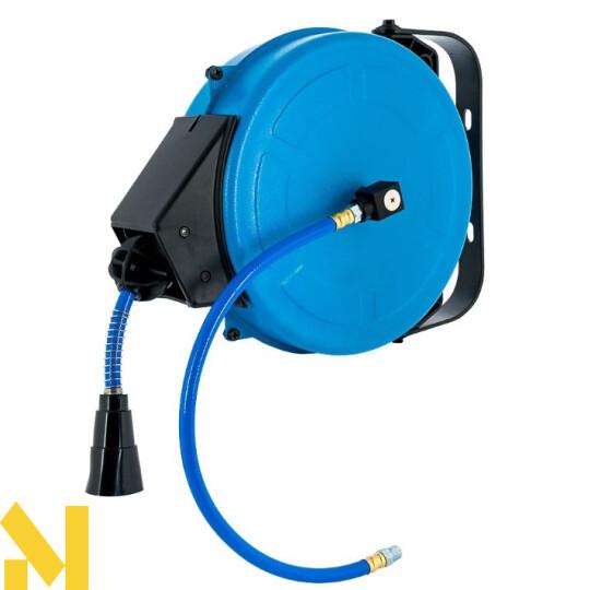 AIRPRESS Катушка с автовозвратом пневмошланга с быстросемами 9м., диаметр 8мм, давление 12бар, 1/4,